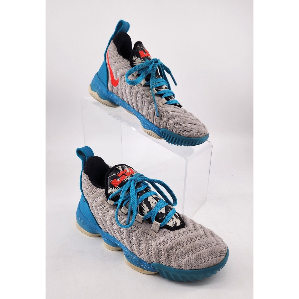 Nike LeBron XVI 16 South Beach Basketball Shoes Kids 13C‎ Grey Blue AQ2467-076